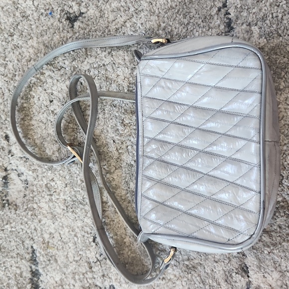 Vintage Gray Quilted Eel Skin Shoulder Bag - Picture 2 of 12